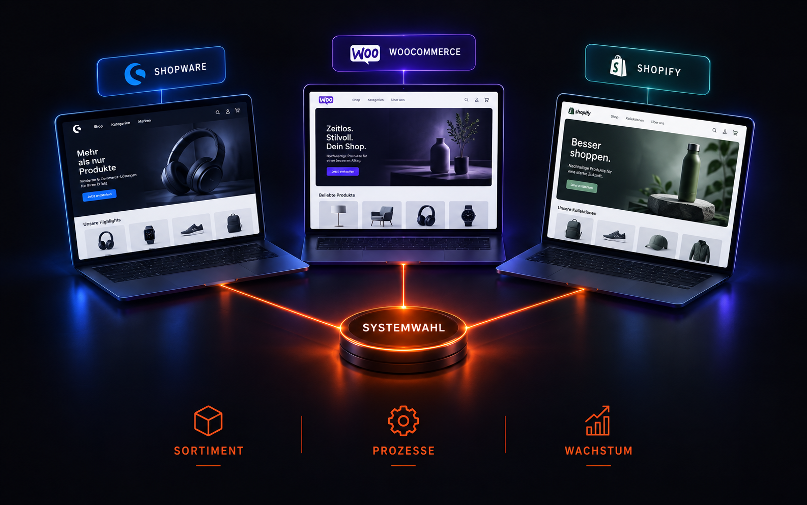 Shopware, WooCommerce und Shopify als Auswahlentscheidung
